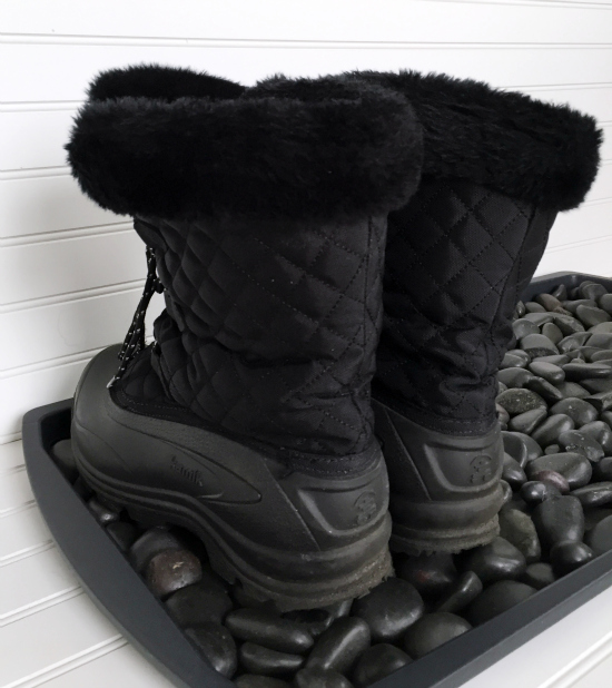 Upgrade a plastic boot tray with river rocks. So simple.